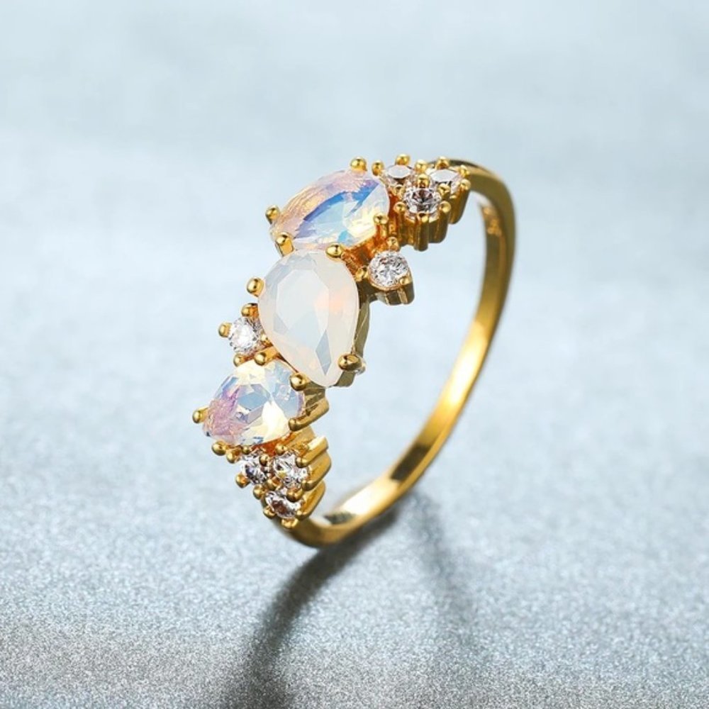 White Moonstone Gold Plated Ring - Picture 3 of 7
